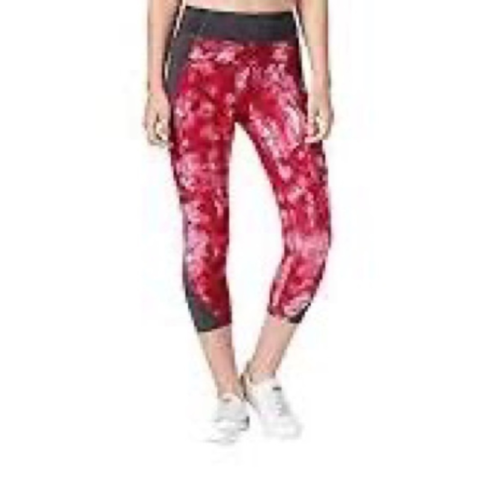 Calvin Klein Womens Printed Compression Cropped Legging, Pink Combo size L